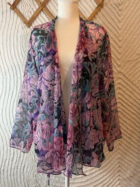 Vintage Gold Tag Victoria's Secret Floral Sheer Kimono in Purple and Teal